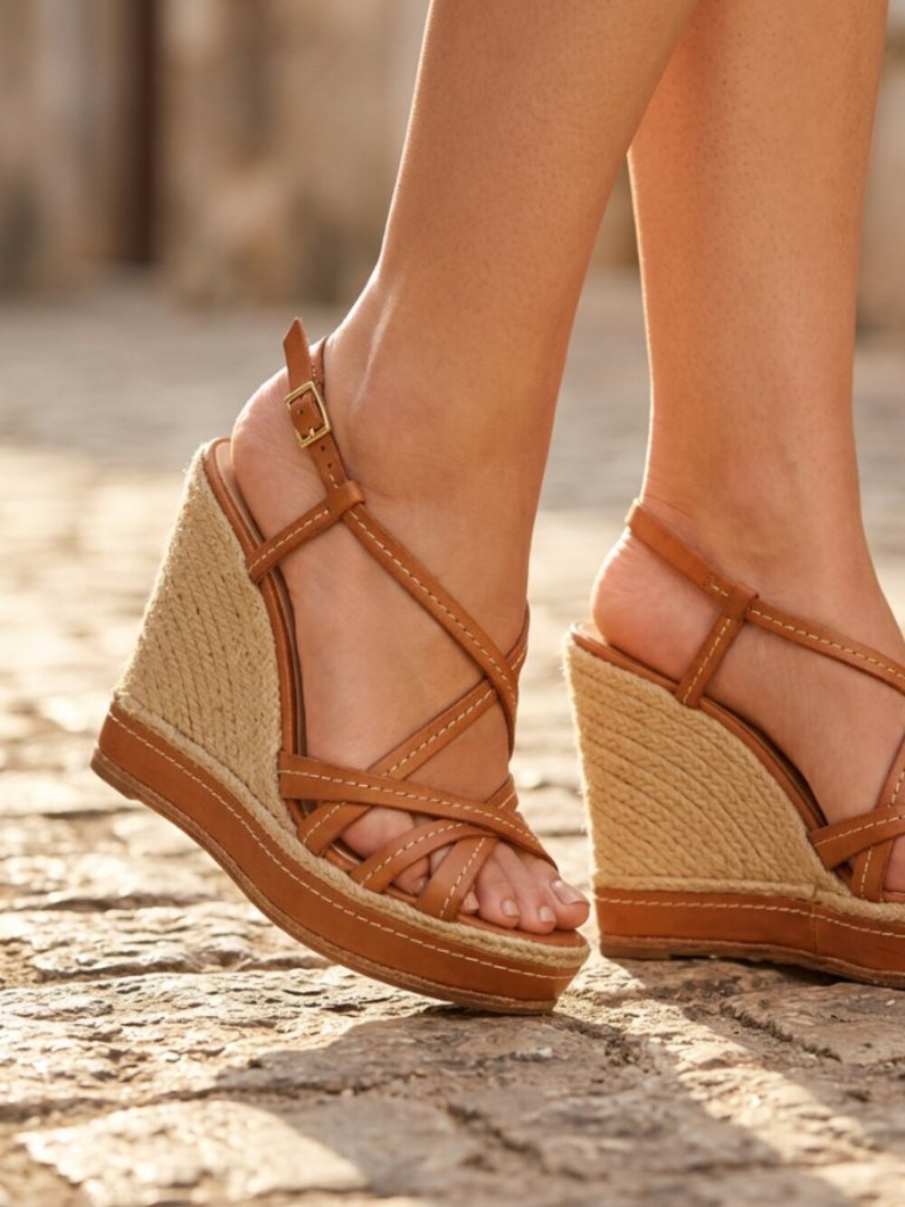 L.K. Bennett strappy leather espadrille wedge platform sandals